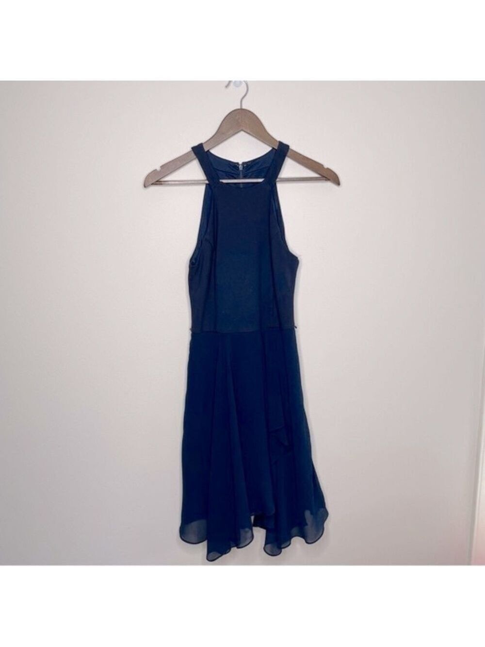 Ever New Navy Chiffon Overlay Halter Fit Flare Dress Size 4
